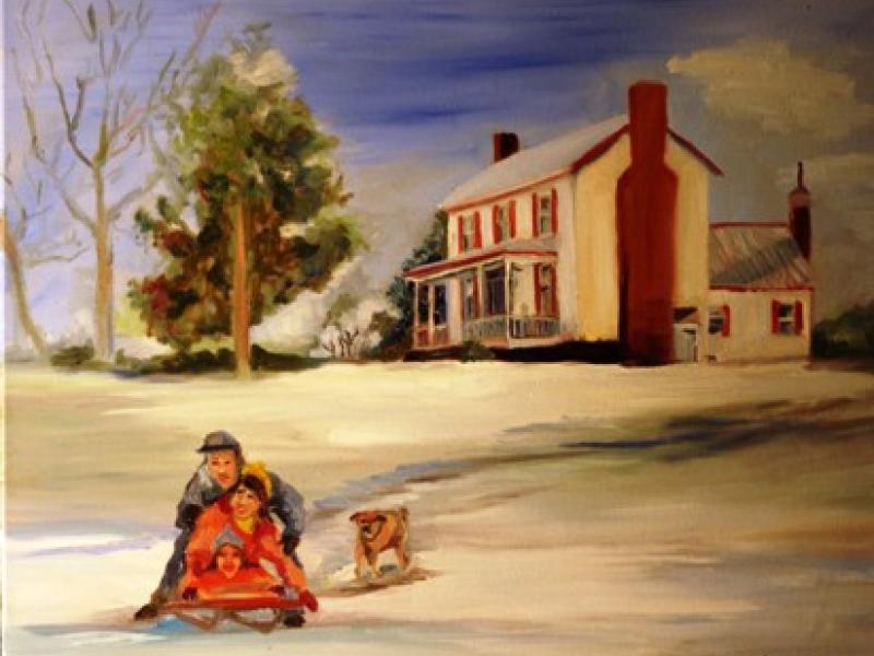 Oil Painting, snow, homestead