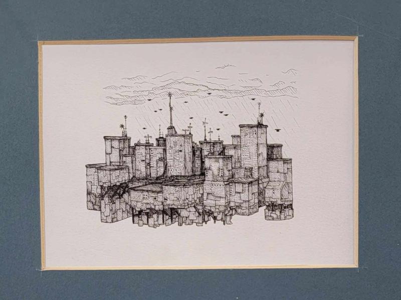 Ink on paper city scape