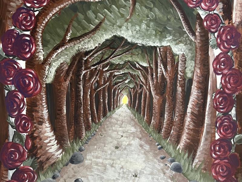 A painting of a path under an arc