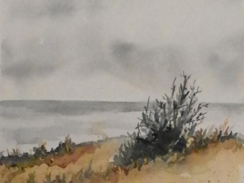 On the Bay, watercolor of winter sky