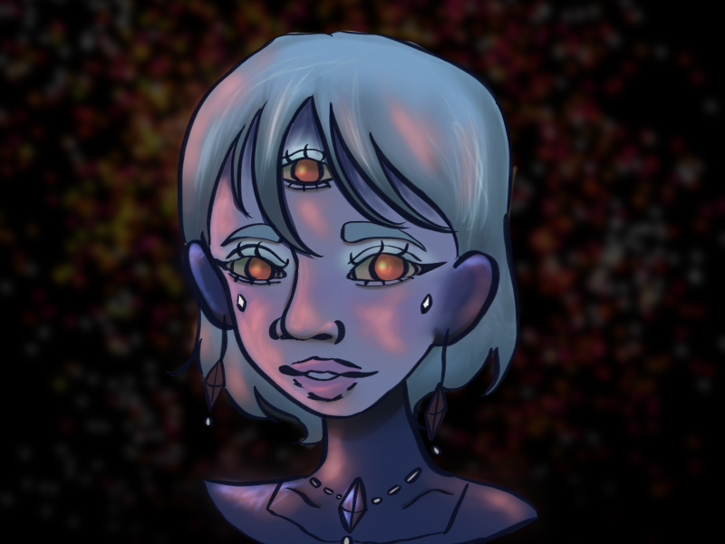 Blue alien girl with 3 eyes