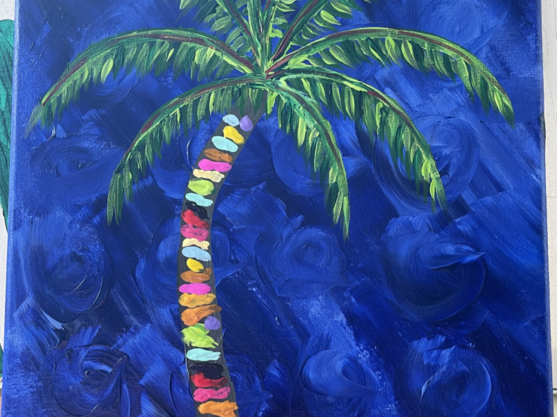 Palm tree vibrant colors on canvas