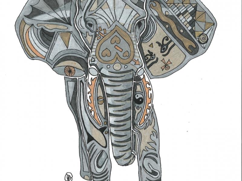 Abstract Elephant spirit animal gel pen and marker.