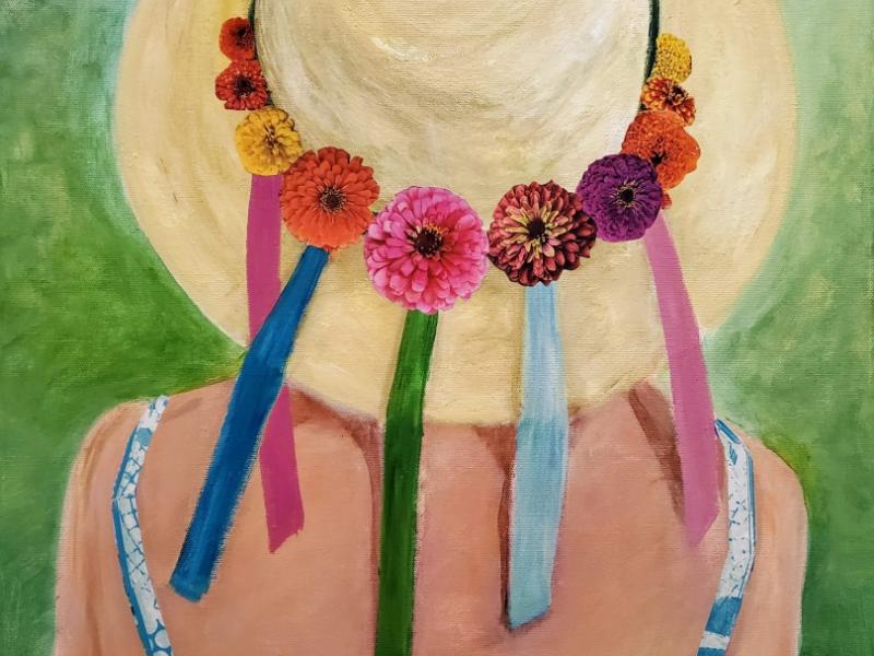 Woman in Straw Hat with Flowers