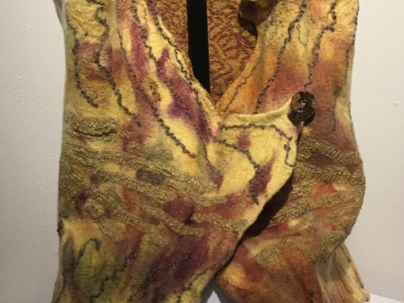 6th Annual Exhibit Nuno Felted Vest with Ammonite Buttons