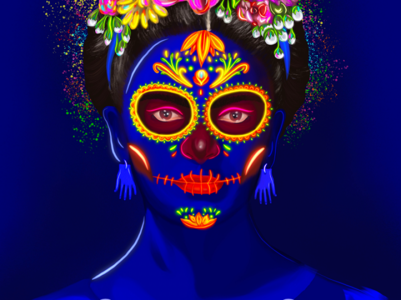 12th Annual Exhibit Neon Frida Kahlo Day of the Dead