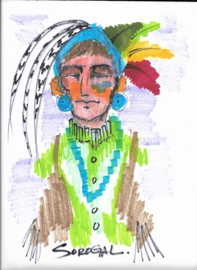 9 x 12 Original Acid Free Paper Marker Rendering Native American