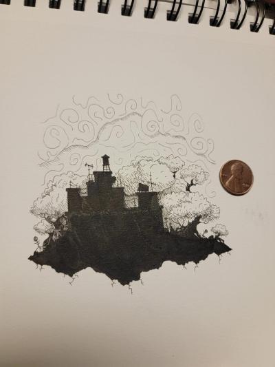 Silhouette of floating city with Penny