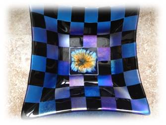 Blue Irid Bowl with Flower