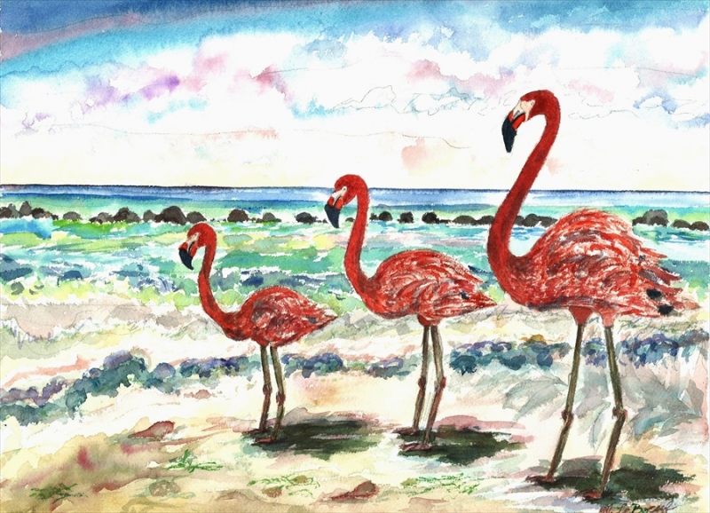 Flamingos At The Beach