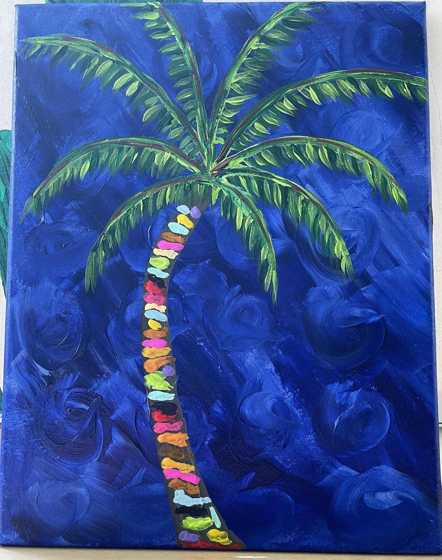 Palm tree vibrant colors on canvas