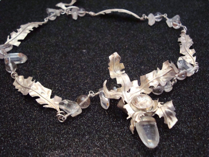 sterling silver leaves with rutilated quartz