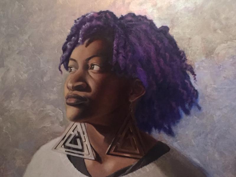 Portrait, oil painting, african american art, natural hair