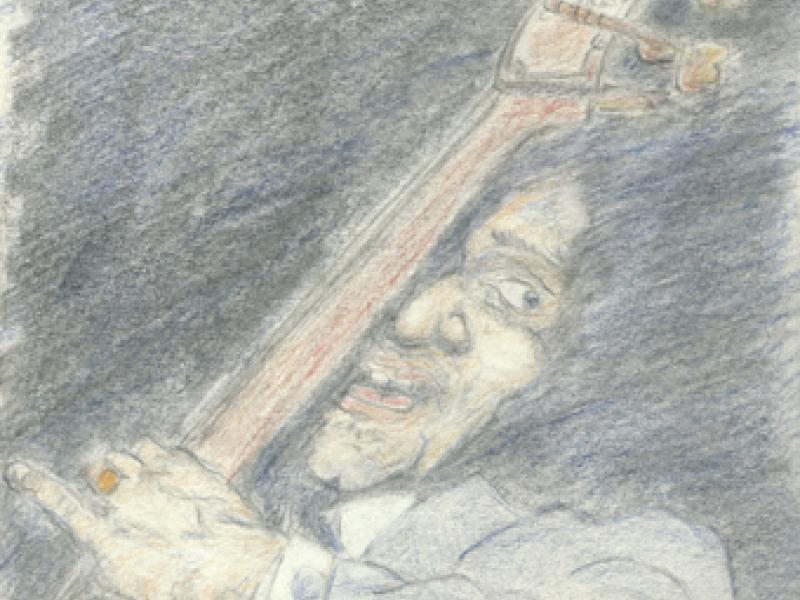 Colored pencil drawing of a jazz bassist