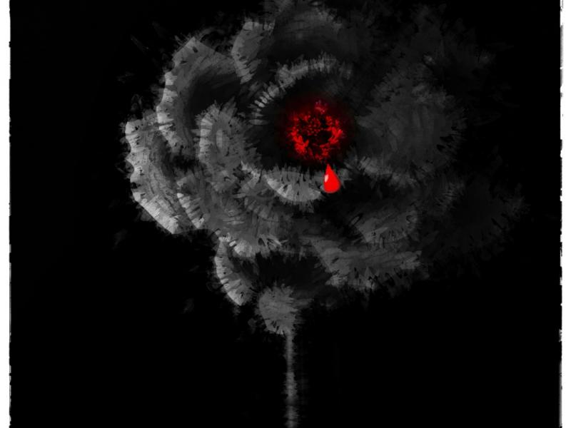 Manipulated photograph of a flower with red center