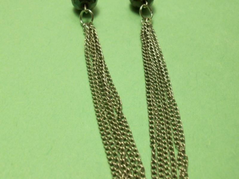 Silver chain tassel earrings with purple beads