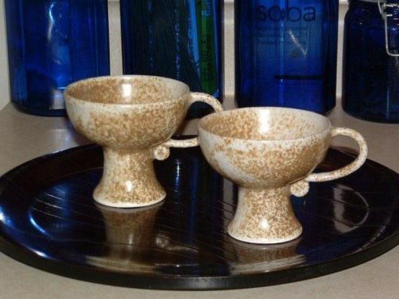 speckled pedestal teacups