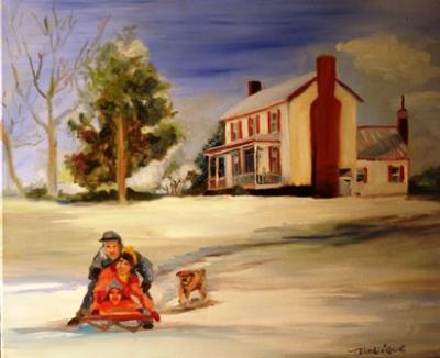 Oil Painting, snow, homestead