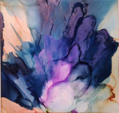 alcohol ink teacher workshop Santa Rosa California Rhea Schnurman yupo purple flower watercolor classes