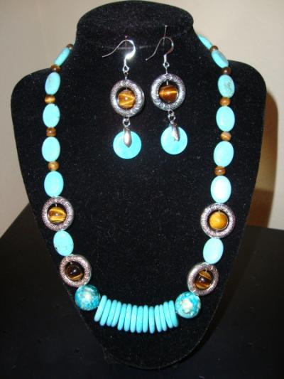 Turquoise & Tigers Eye Stone Jewelry Set