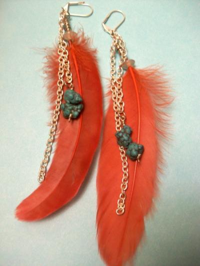 Red feather earrings