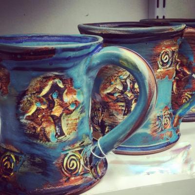 Turquoise Sunsert Mugs by Robin Gary