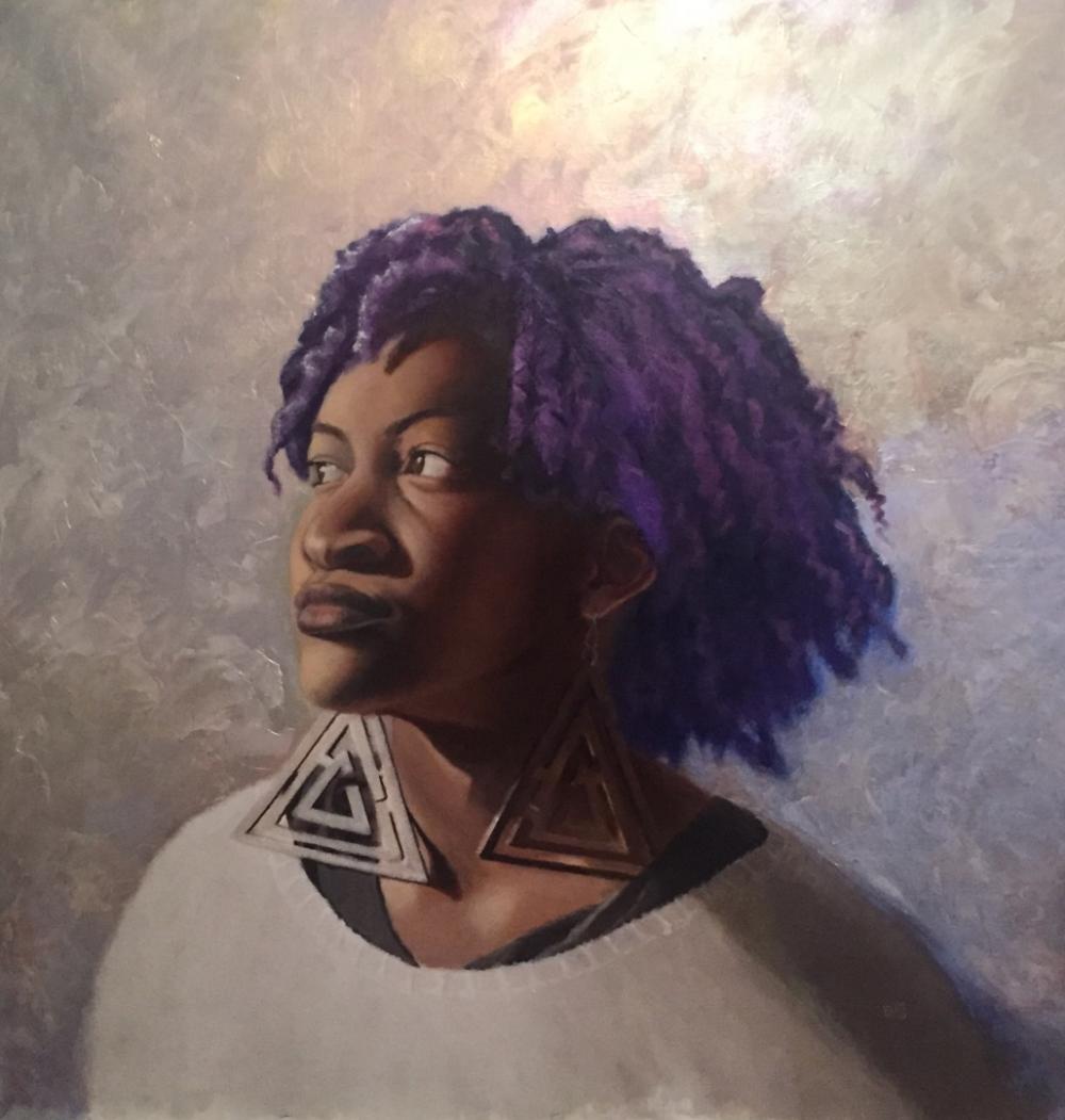 Portrait, oil painting, african american art, natural hair
