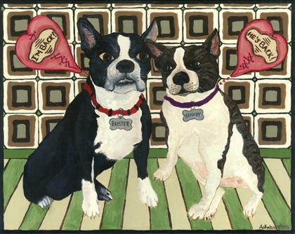 Painting of Buster and Brandy, two Boston Terriers