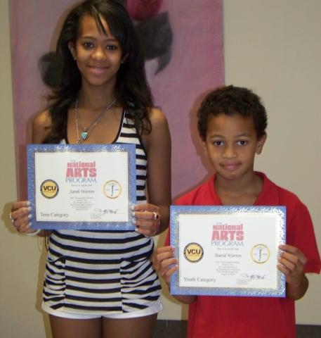 5th Annual Exhibit Sarah Warren (Teen 13-18) & David Warren (Youth 12 & Under) proudly holding their Honorable Mention Certificates
