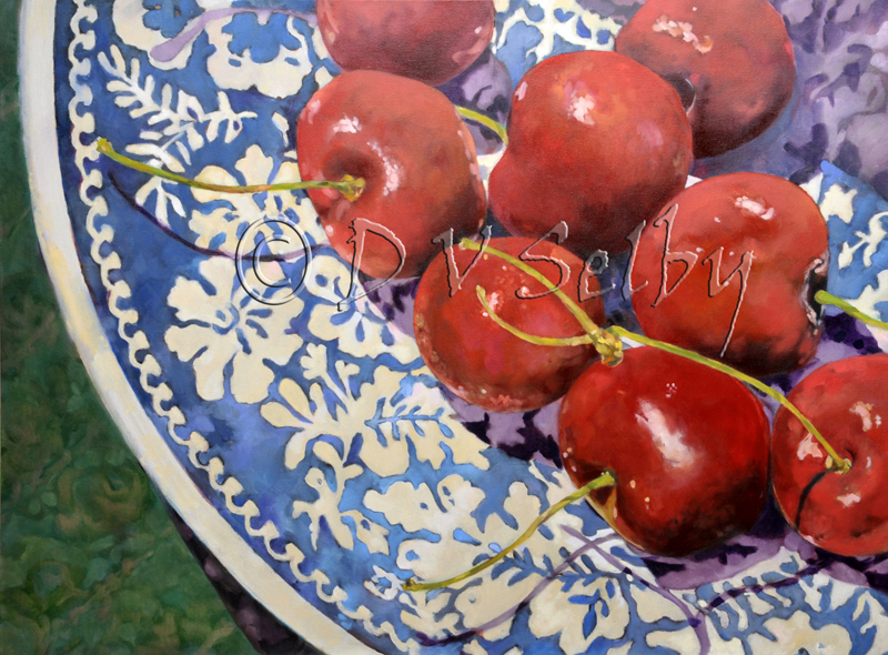 Oil Painting by De Selby of Plate of Cherries, www.dselby.com