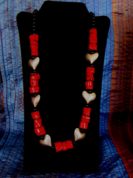 Red Coral and Sterling Hearts