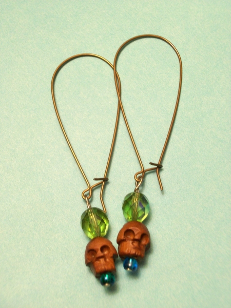 Wood skull earrings